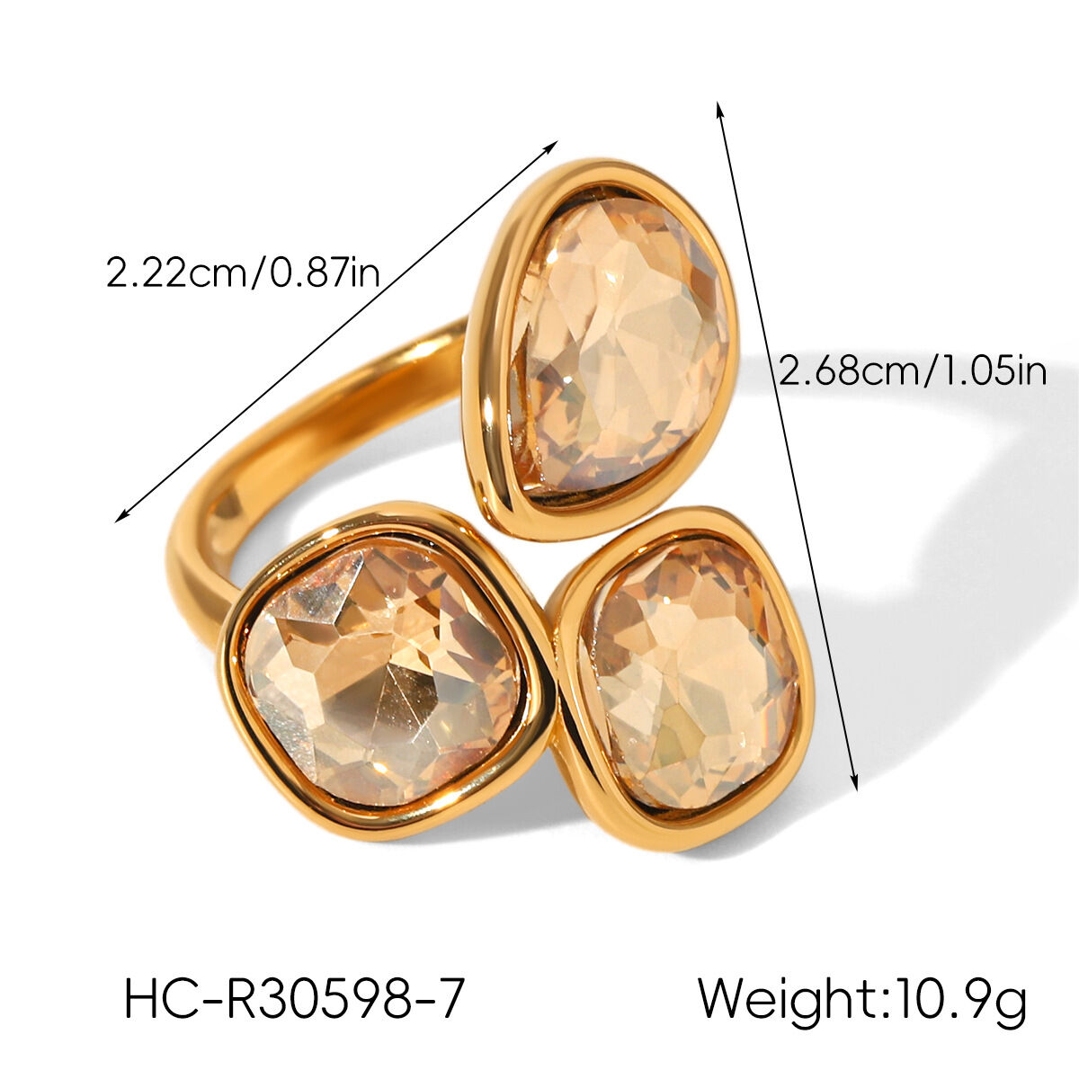 1 elegante anello in acciaio inossidabile impermeabile color oro con zircone e pietra preziosa h5 Immagine2