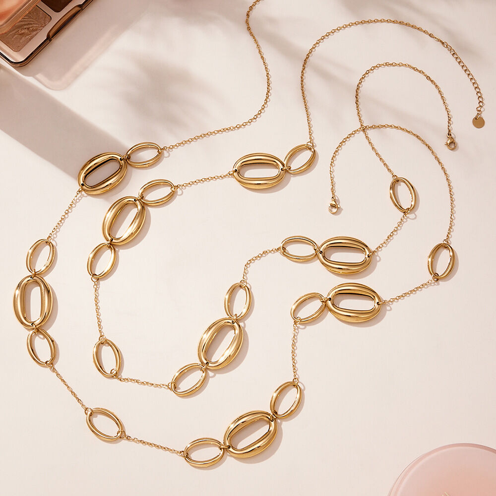 Collar largo minimalista de acero y titanio color dorado para mujer, 1 pieza 2