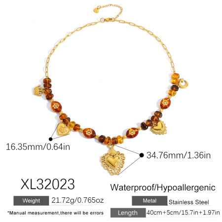 1 Piece Irregular Beads  Heart Star Moon Stainless Steel Waterproof Women's Pendant Necklaces