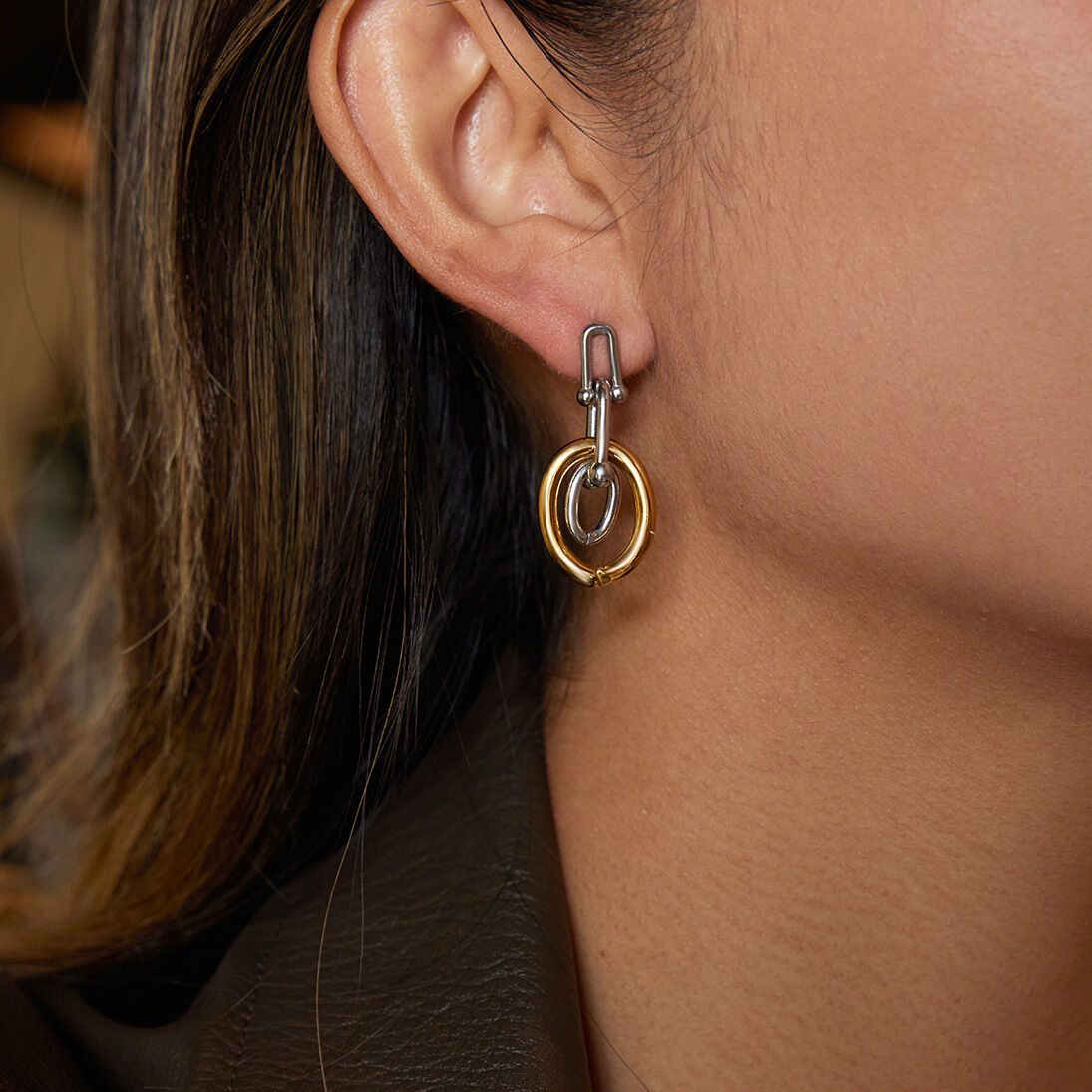 1 Pair Circle Mixed Gold&Silver Colors Stainless Steel Waterproof Women's Drop Earrings Picture4
