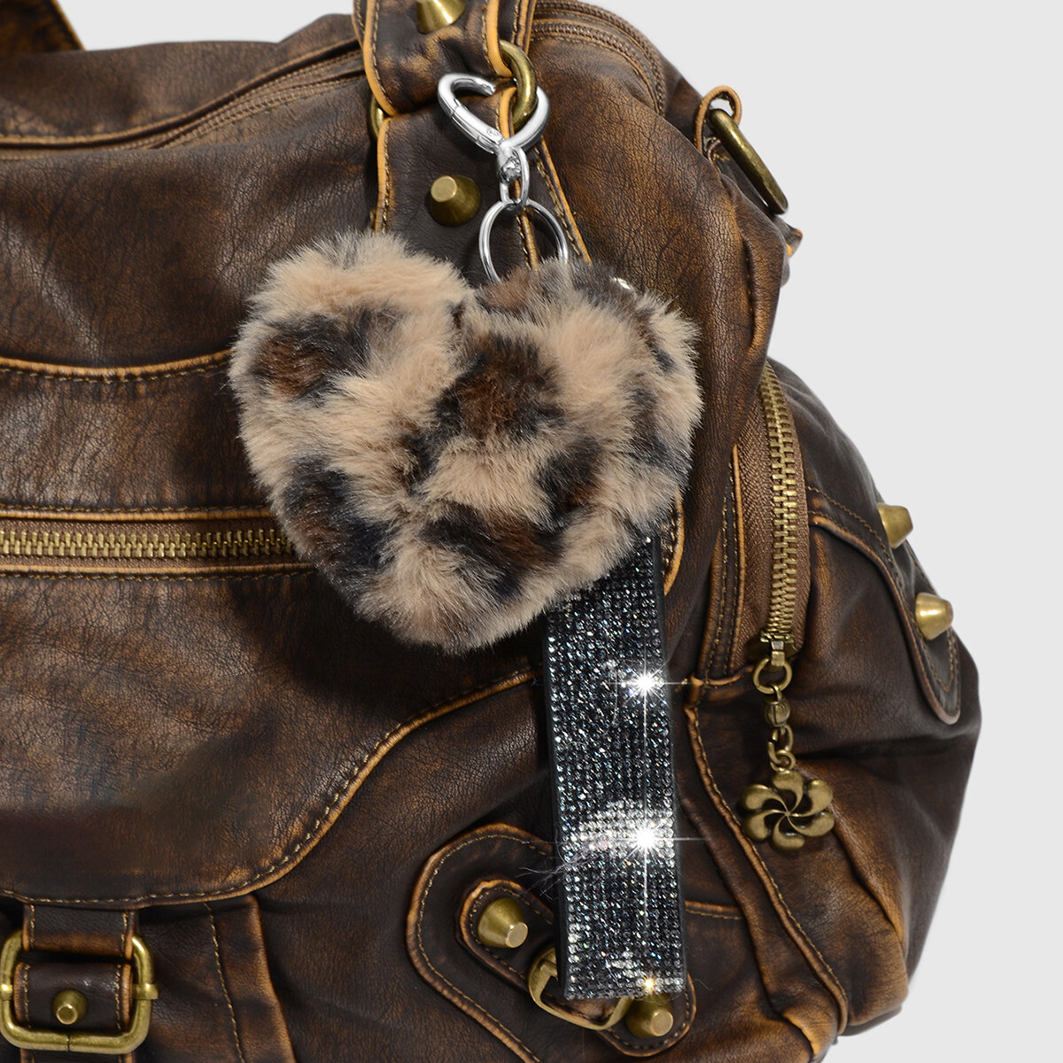 1 Piece Retro Heart Leopard Plush Ball Bag Charm h5 Picture5