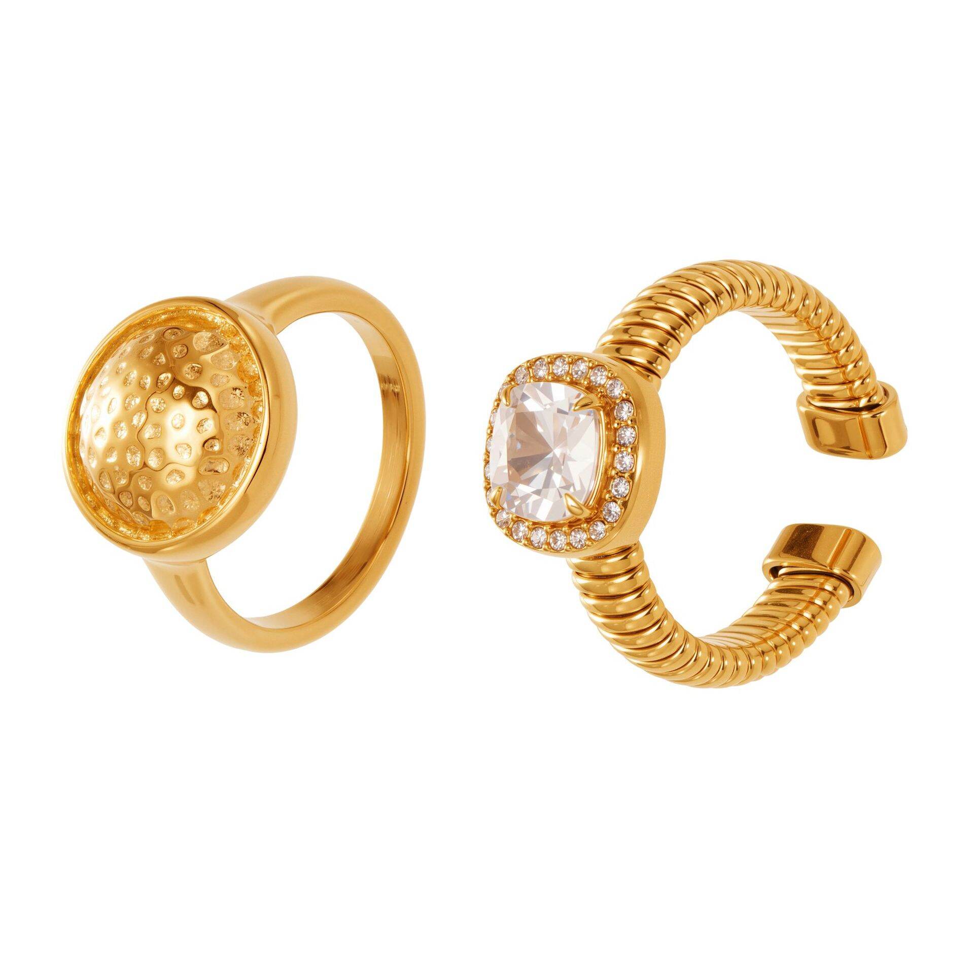1 Stück funkelnder rechteckiger Edelstahlring, wasserdicht, goldfarben, mit Zirkonia-Edelstein für Damen h5 Bild5