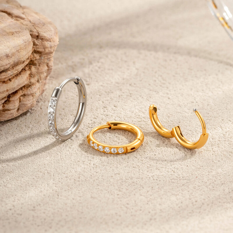 1 Piece Minimalist Circle Stainless Steel Waterproof Gold Color Zircon Women's Hoop Earrings h5 Picture4