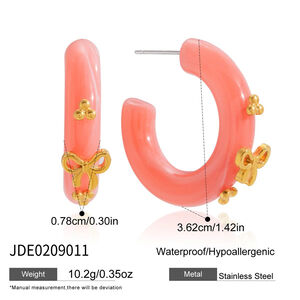 1 Pair Romantic Pink Resin Bow Knot Gold Color Women's Hoop Earrings h5 Picture2