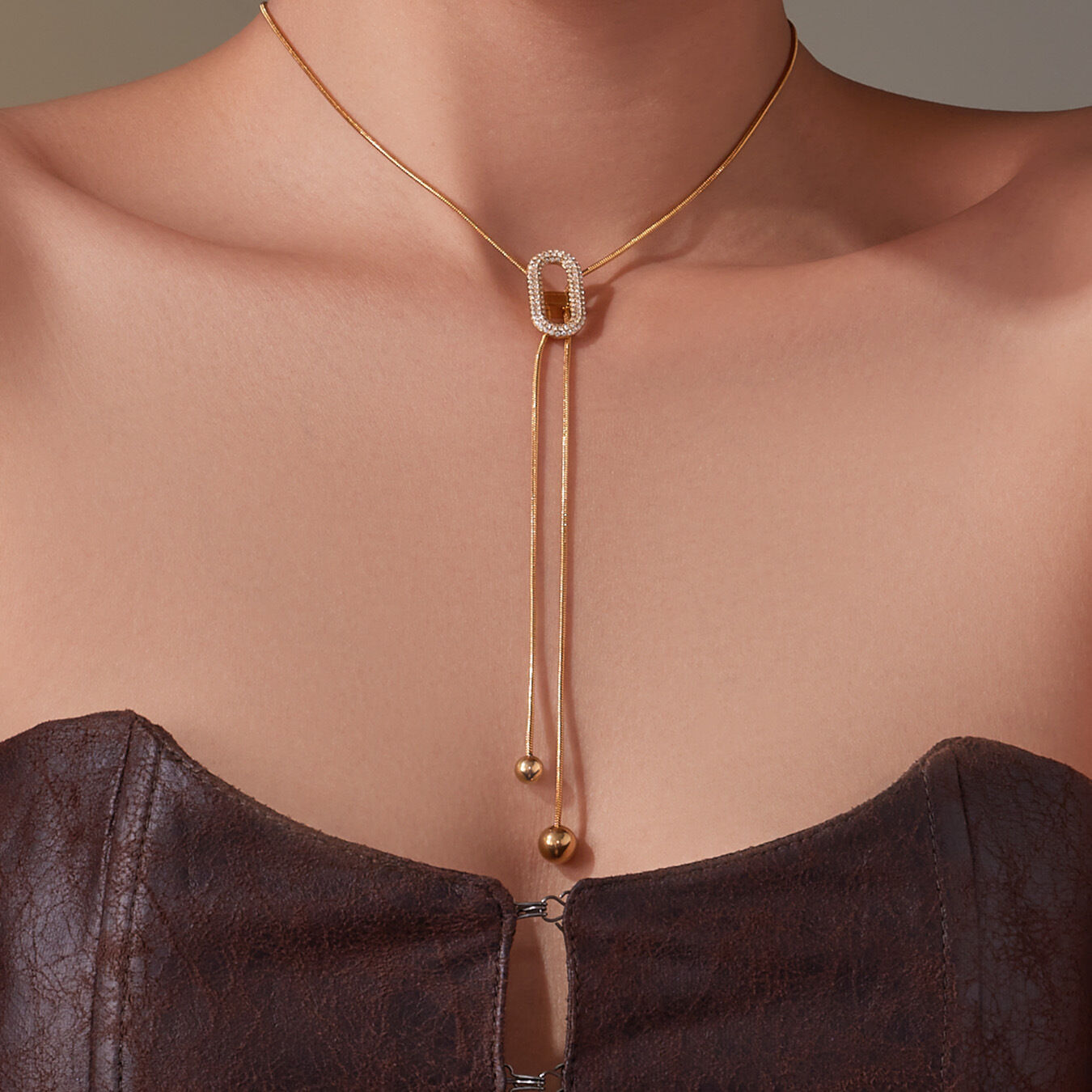 1 Piece Luxurious Adjustable Chain Stainless Steel Waterproof Gold Color Zircon Women's Pendant Necklaces Picture4