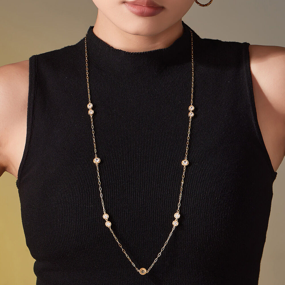 Minimalist Zircon Titanium Steel Waterproof Anti - Tarnish Gold Color Women's Long Necklaces h5 Picture4