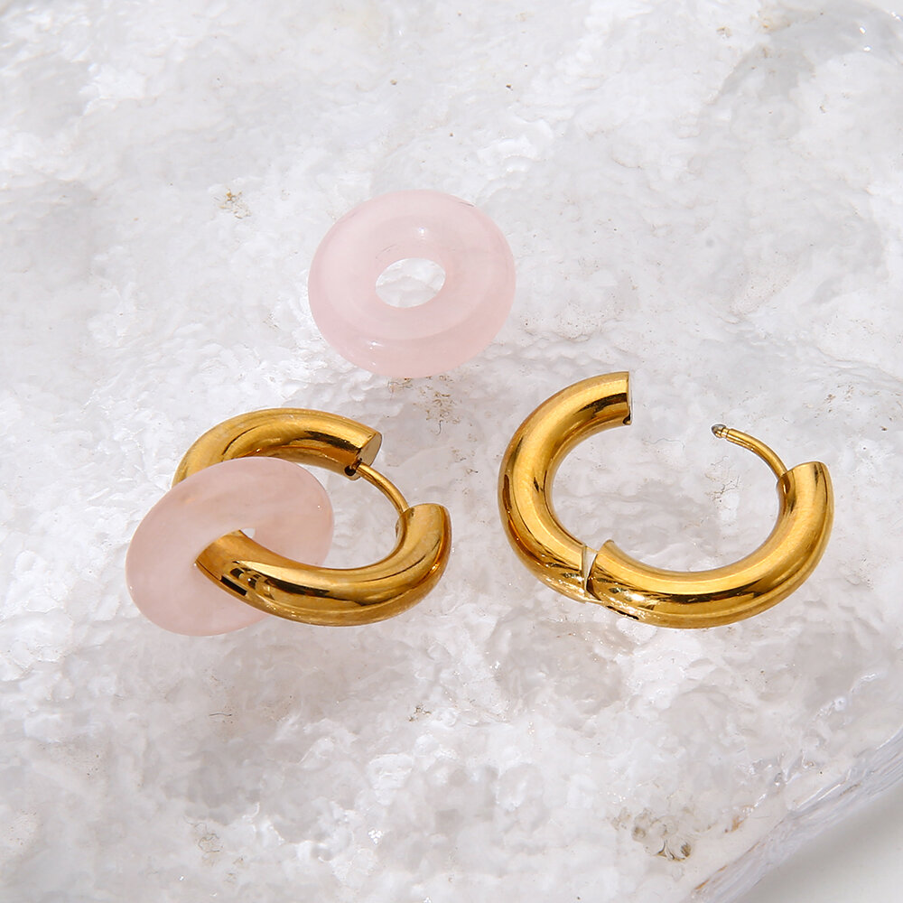1 Pair Retro Natural Stone Stainless Steel Gold Color Drop Earrings h5 Picture5