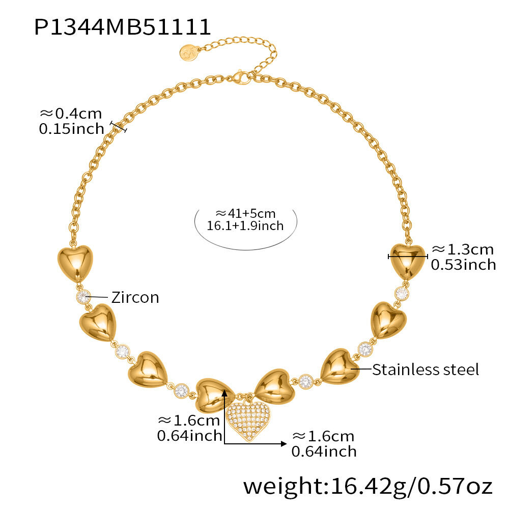 1 Piece Luxurious Multiple Heart Stainless Steel Waterproof Gold Color Zircon Women's Pendant Necklaces Picture2