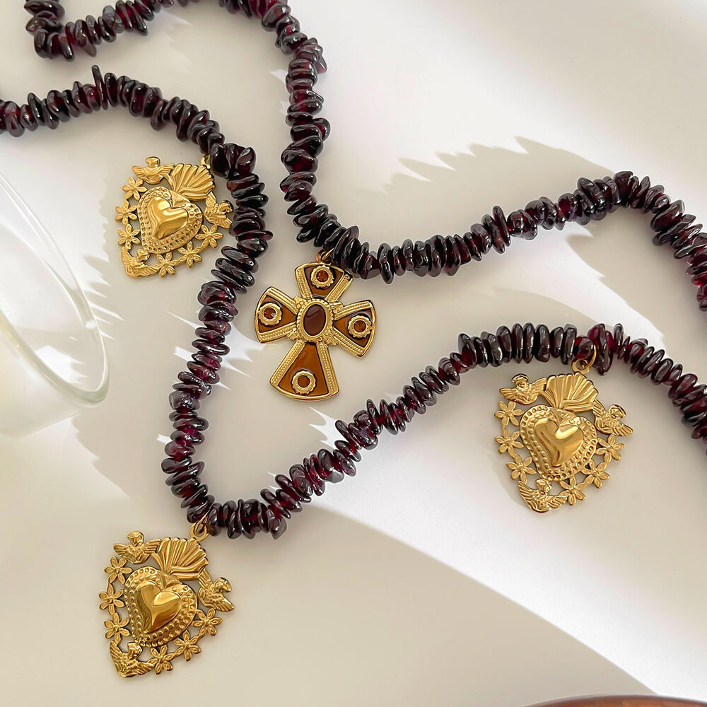 1 Piece Natural Stone Stainless Steel Cross Layered Necklace Picture4