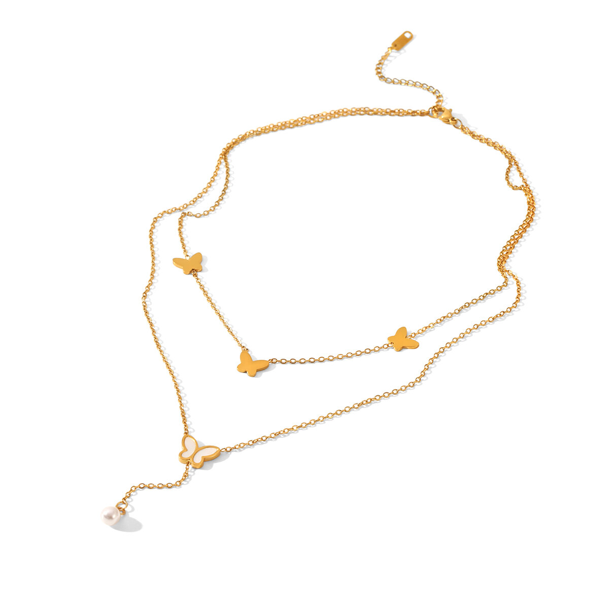 Collier à plusieurs rangs en acier inoxydable doré, orné d'un papillon, imperméable. 