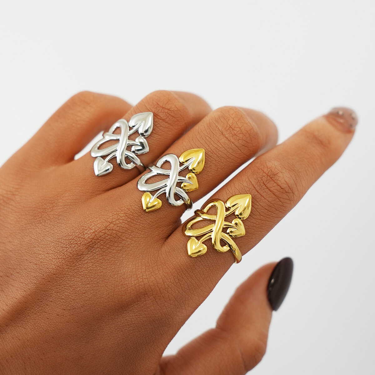 1 Stück Romantischer, herzförmiger Ring aus wasserdichtem Edelstahl für Damen h5 Bild3