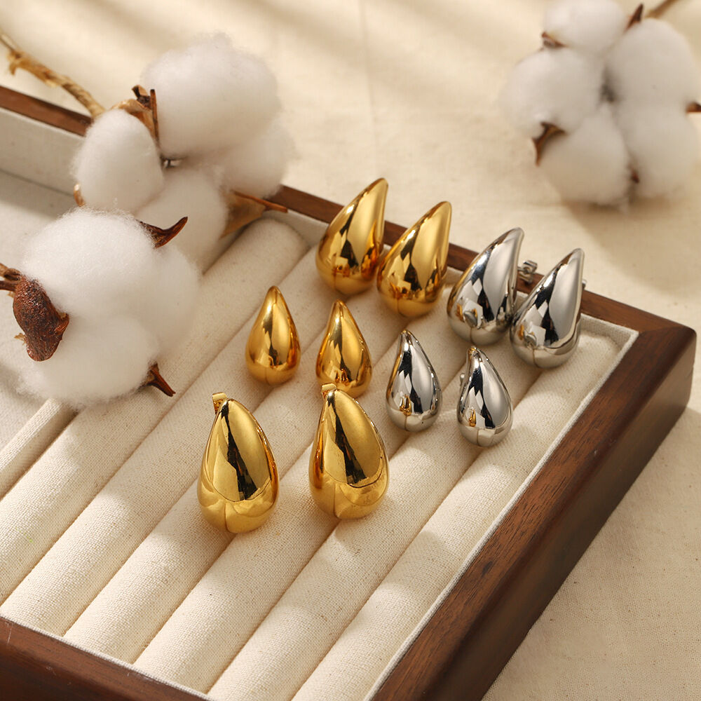 1 Pair Chunky Droplet Stainless Steel Waterproof Gold Color Women's Stud Earrings 2