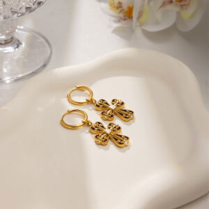 1 Pair Luxurious Cross Stainless Steel Waterproof Gold Color Women's Drop Earrings h5 Picture5