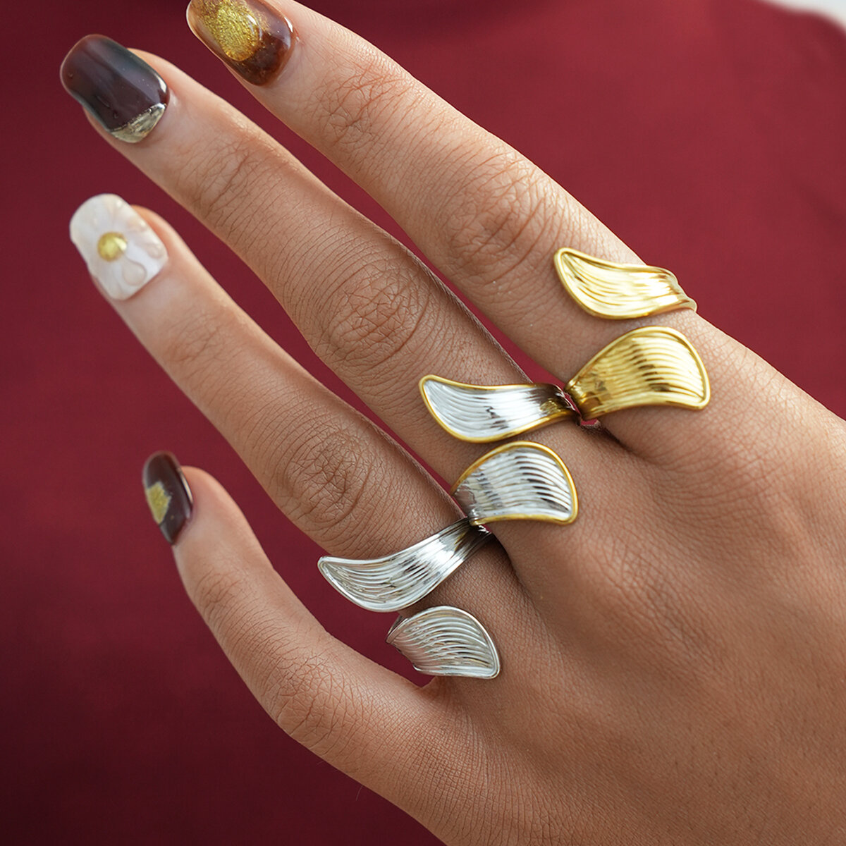 1 Piece Simple  Irregular Shape Stainless Steel Waterproof   Gold Color Women's  Statement Rings h5 Picture4