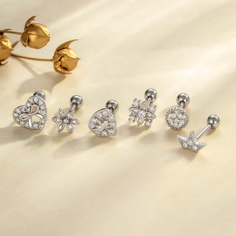 1 stuk luxe bloemhart kopergoudkleurige zirkoon piercing oorbellen voor dames Afbeelding5