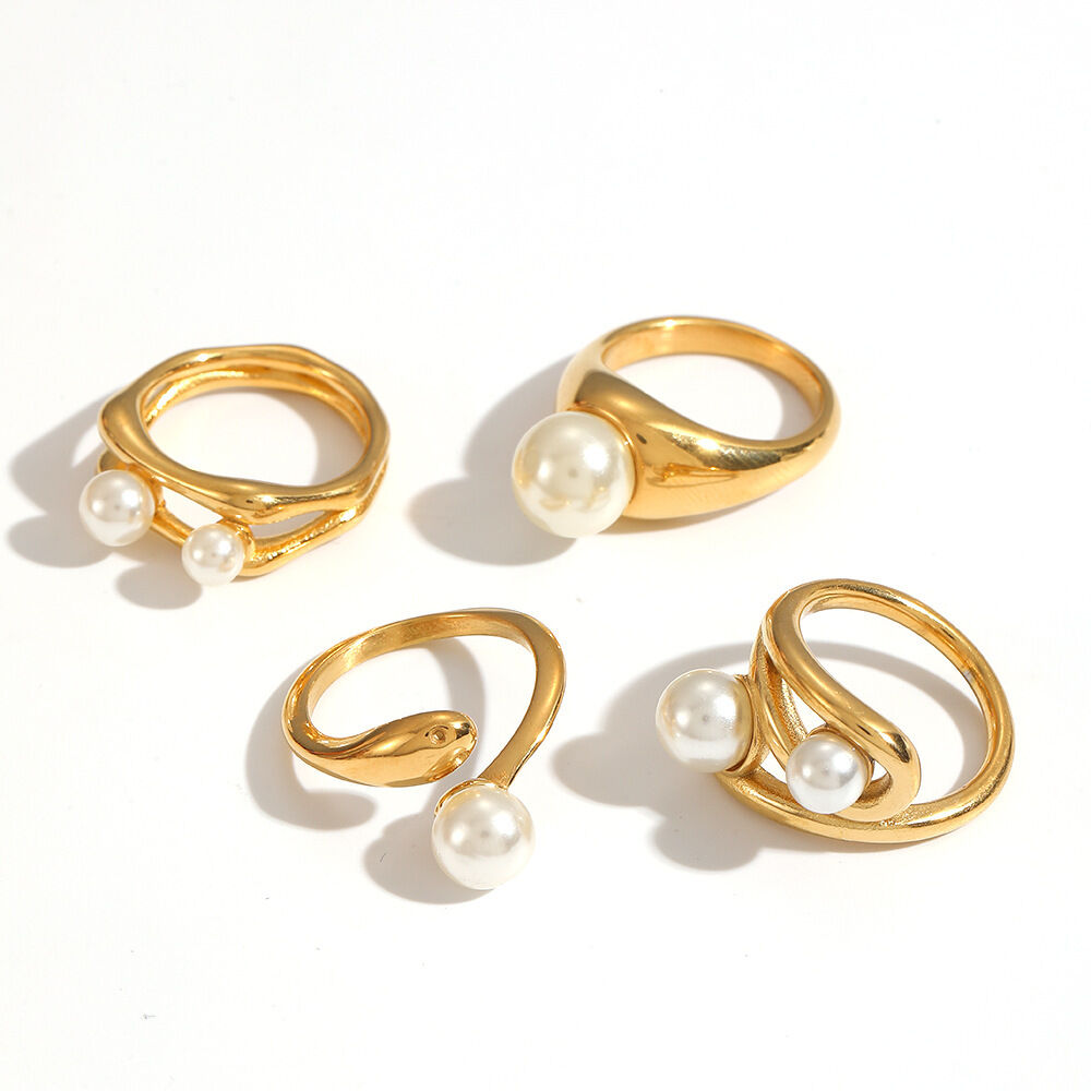 1 Piece Simple Curve Shape Stainless Steel Waterproof Gold Color Statement Rings h5 Picture3
