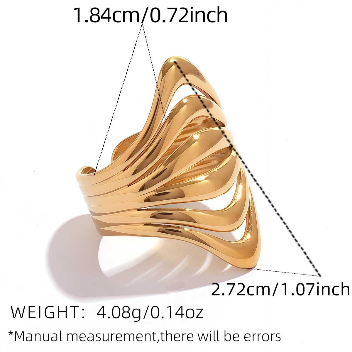 1 Piece Simple  Retro Hollowed-out Stainless Steel Waterproof   Gold Color  Statement Rings h5 Picture2