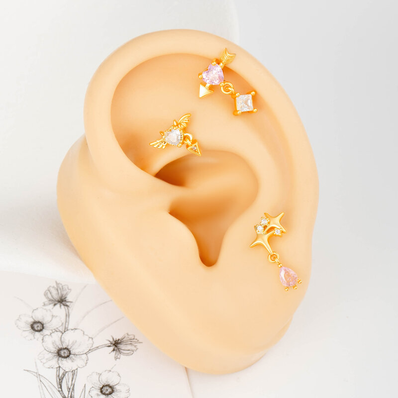 1 Piece Star Copper Zircon Women's Piercing Earrings Picture5