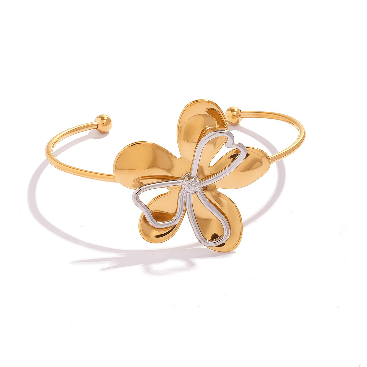 1 Piece Retro Flower Stainless Steel Waterproof Gold Color Women's Bangles Picture2