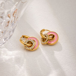 1 Pair Radiant Double Circle Stainless Steel Waterproof Gold Color Women's Drop Earrings h5 Picture3