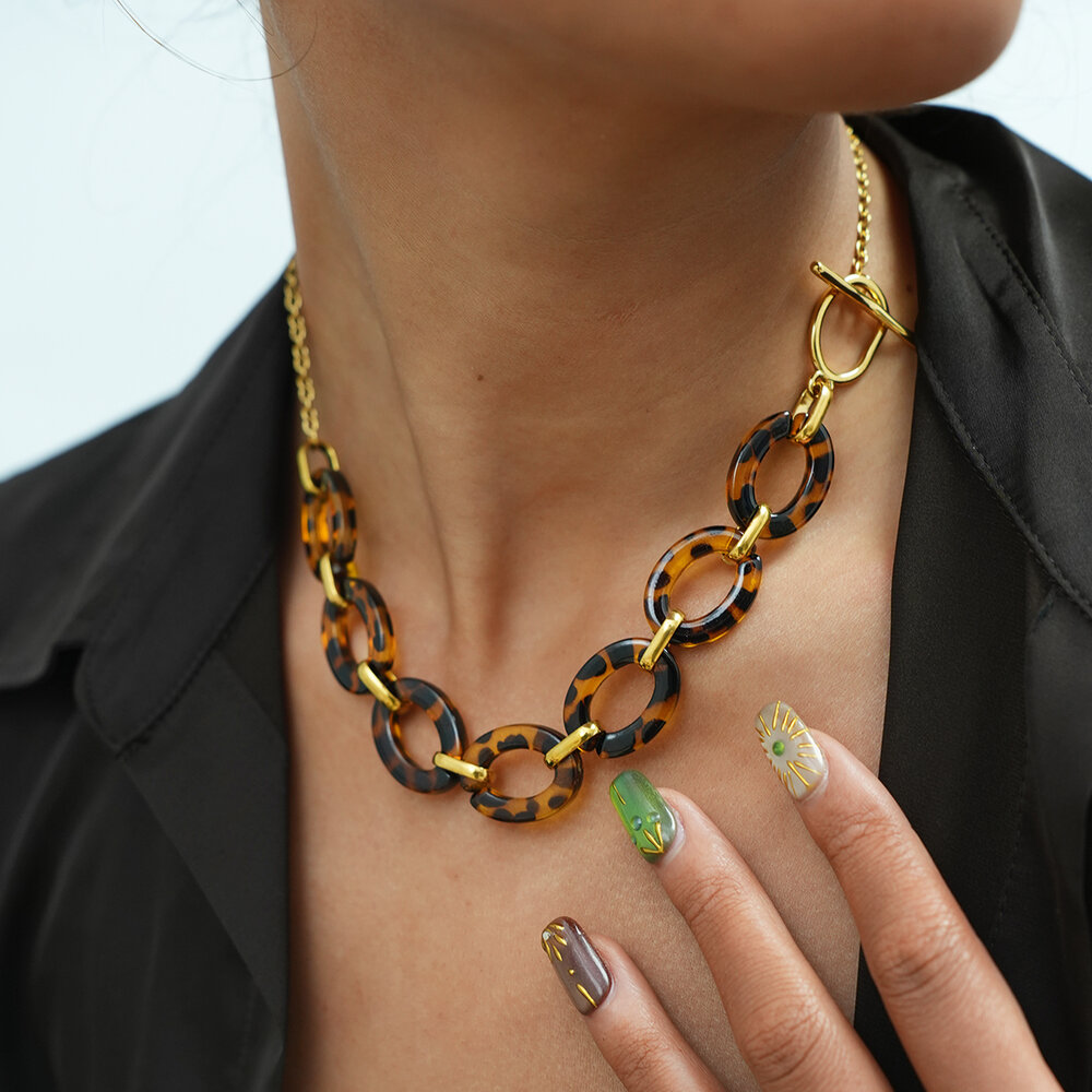 1 Piece Retro Leopard Print Steel Gold Color Women's Necklaces h5Picture4