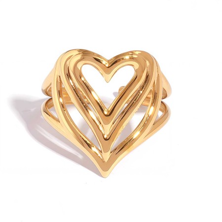 1 Piece Simple Series Retro Heart Stainless Steel Waterproof   Gold Color  Statement Rings