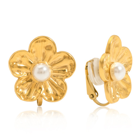 1 Pair Romantic Flower Stainless Steel Waterproof Gold Color Women's Clip-On Earrings