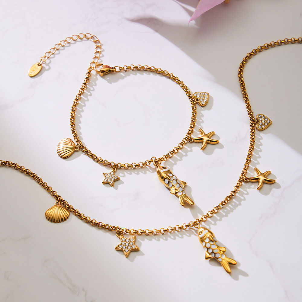 1 Piece Delicate Fish Titanium Steel Gold Color Zircon Women's Pendant Necklaces 2