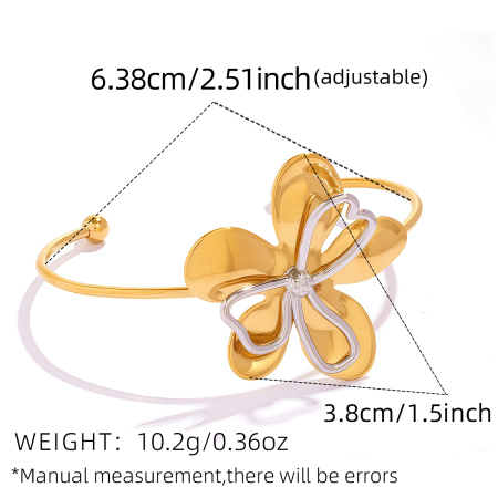 1 Piece Retro Flower Stainless Steel Waterproof   Gold Color Women's Bangles