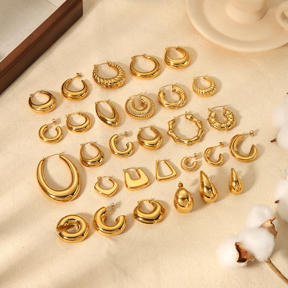 1 Pair Modern Various Circle Stainless Steel Waterproof Gold Color Women's Hoop Earrings 2