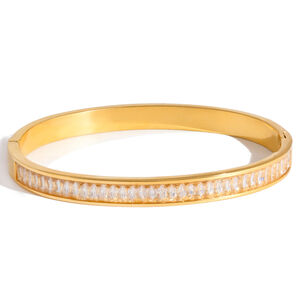 1 Stück luxuriöse, einfarbige, wasserdichte Armreifen aus Edelstahl in Goldfarbe für Damen h5