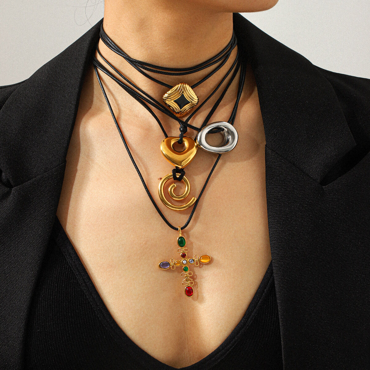 1 Piece Stainless Steel Waterproof Gold Color Pendant Rope Necklace 2