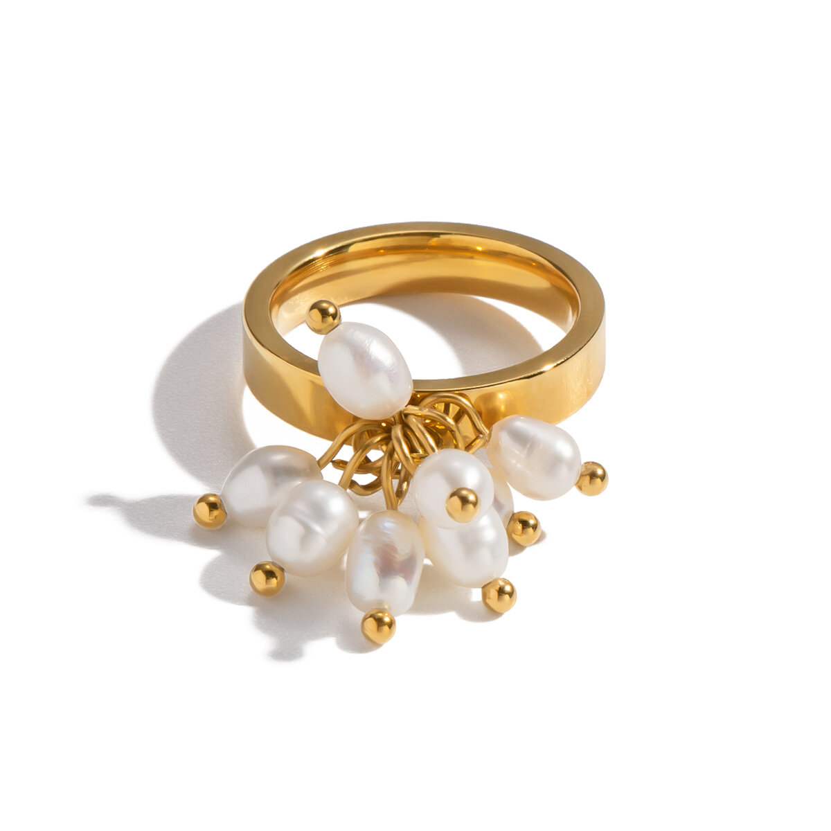 1 Piece Elegant Tassel Pearl Stainless Steel Waterproof Gold Color Statement Ring h5 Picture5