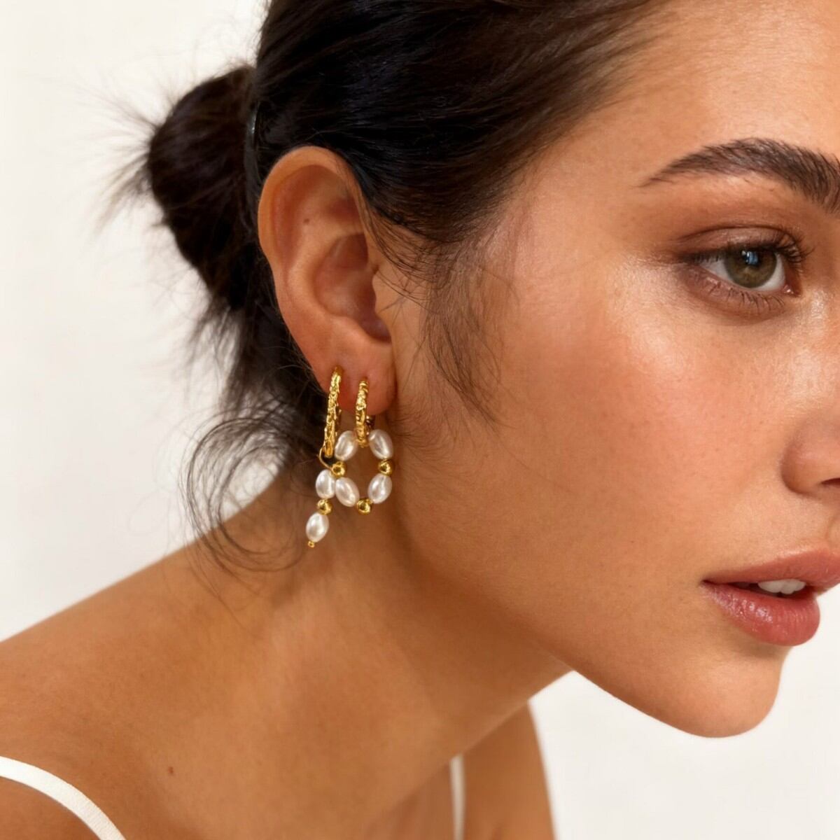 1 Pair Pearl Gold Color Beads Earrings h5 Picture3