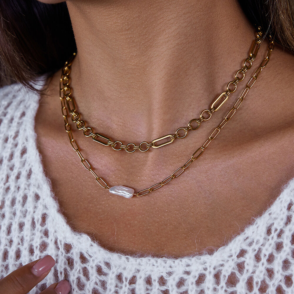 1 Piece Elegant Pearl Stainless Steel Waterproof Gold Color Women's Chain Necklaces