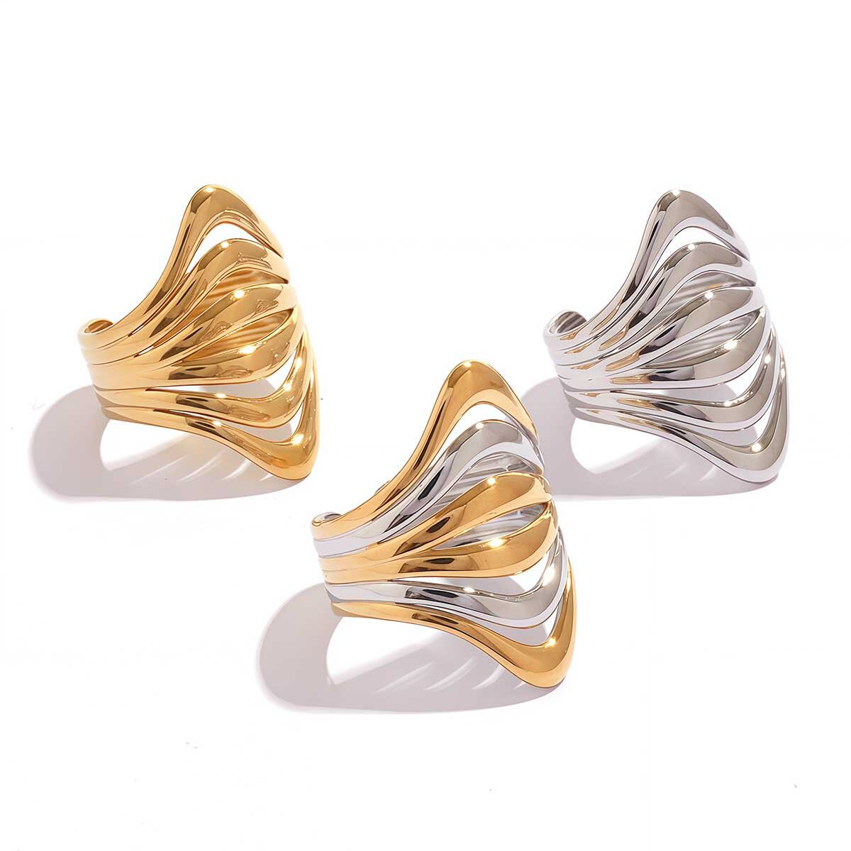 1 Piece Simple  Retro Hollowed-out Stainless Steel Waterproof   Gold Color  Statement Rings h5 Picture6