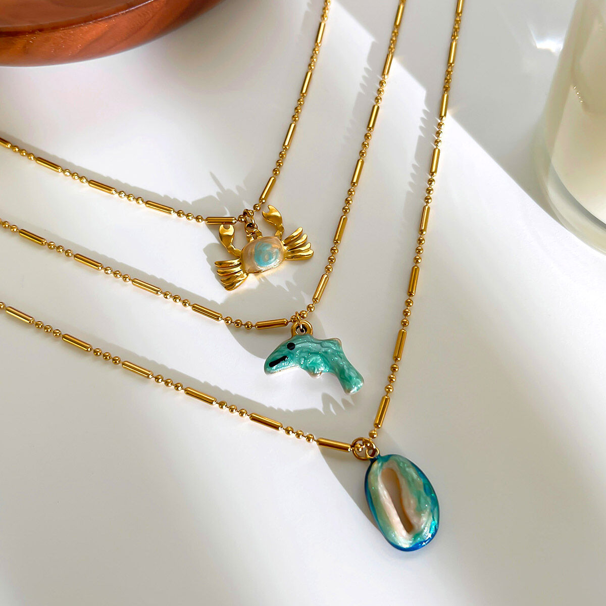1 Piece Stainless Steel Waterproof Enamel Oceanic Animal Pendant Necklace Picture4