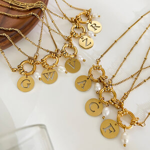 1 Piece Letter Stainless Steel Waterproof Gold Color Pearl Pendant Necklace h5 Picture4