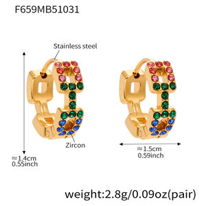 1 Pair Exquisite Rectangle Chain Stainless Steel Waterproof Gold Color Zircon Women's Hoop Earrings h5
