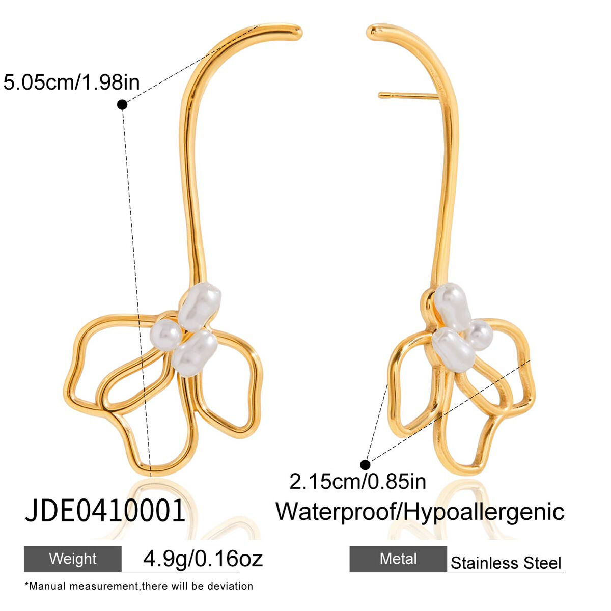 1 Pair Romantic Flower Stainless Steel Waterproof Gold Color Women's Dangle Earrings h5 Picture2