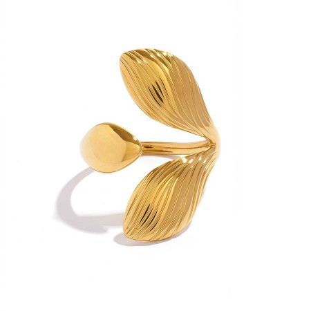 1 Piece Simple Series Natural Leaf Stainless Steel Waterproof   Gold Color  Women's Statement Rings
