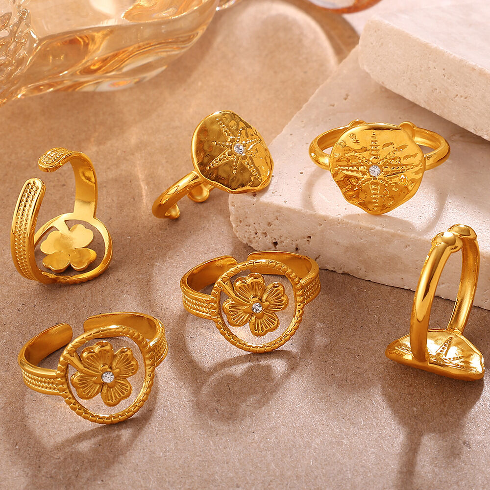 1 Stück Clover Edelstahl wasserdichter goldfarbener Strass-Statement-Ring 2