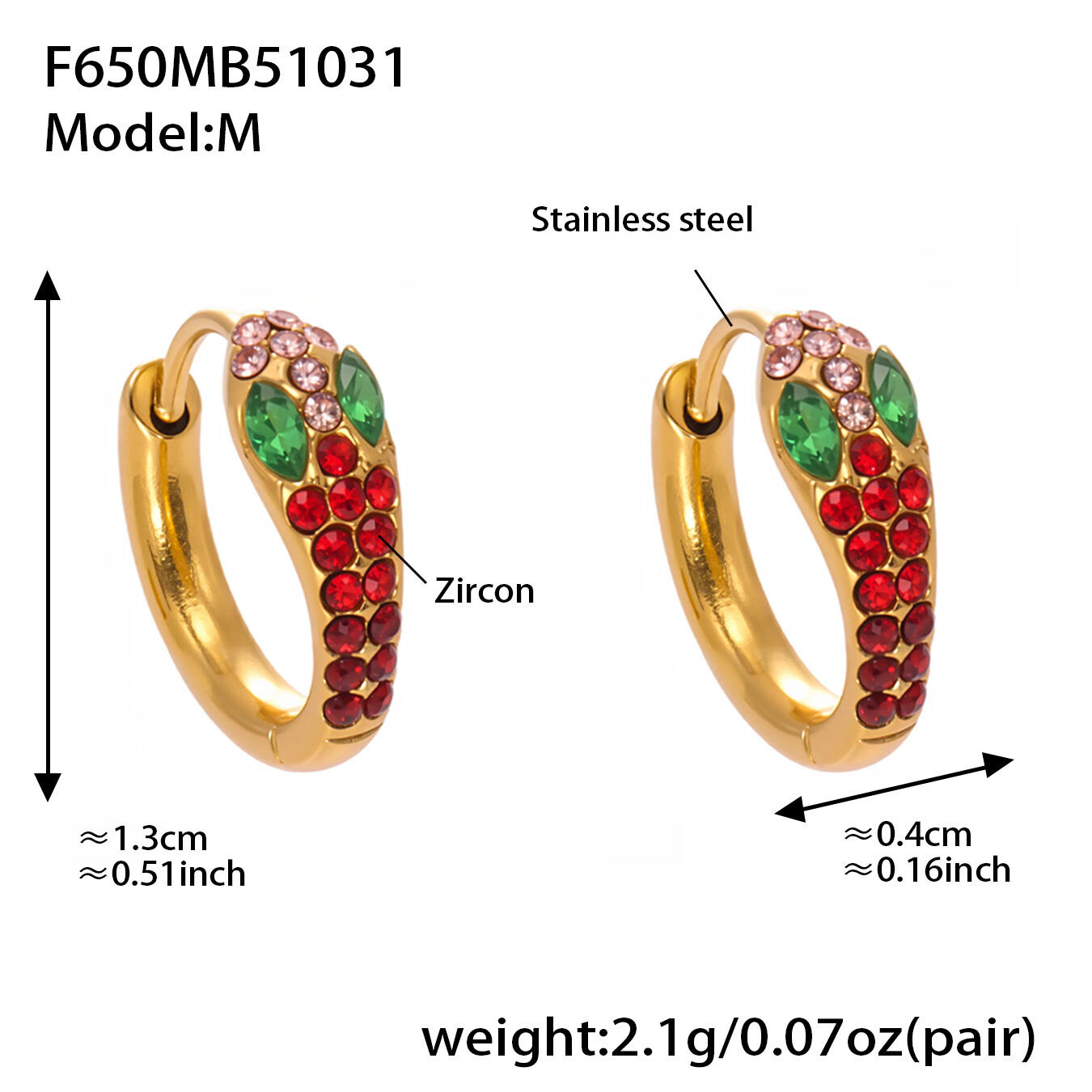 F650 Red Zircon Earrings - Medium Size Picture11