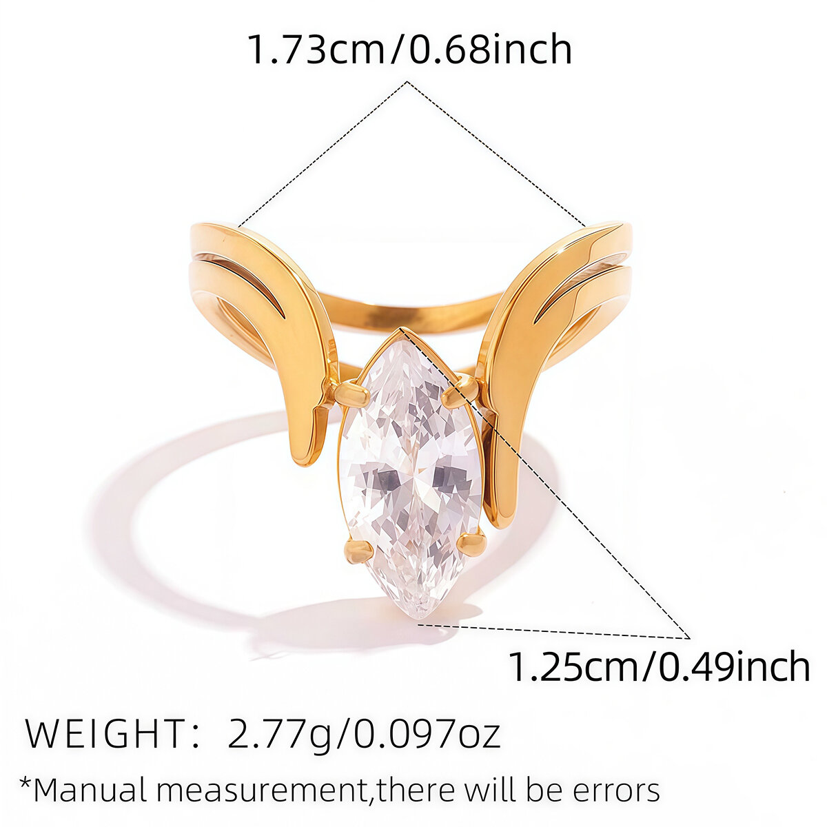 1 pezzo di anelli con zirconi color oro impermeabili in acciaio inossidabile di forma irregolare h5 Immagine2