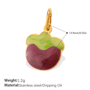 1 Piece Cute Enamel Fruit Stainless Steel Waterproof Gold Color Diy Pendant h5 Picture2