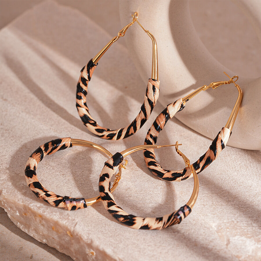 1 Pair Leopard Print Iron Hoop Earrings