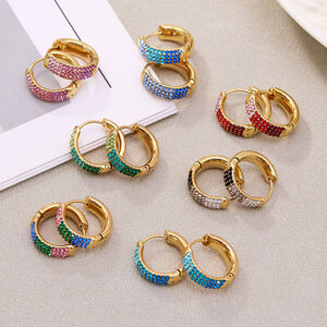 1 paire de boucles d'oreilles créoles délicates en acier inoxydable, étanches, couleur or, avec zircon. h5 Image2