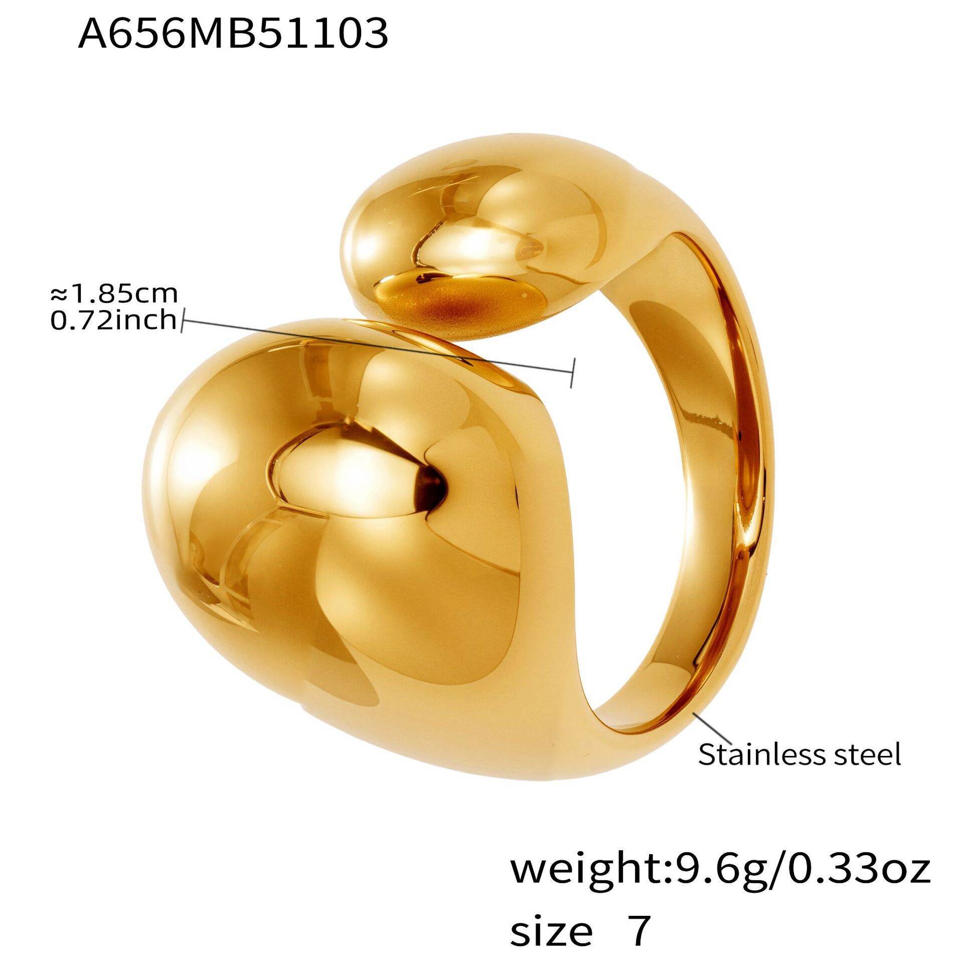 1 Piece Daily Irregular Chunky Shape Titanium Steel Gold Color  Statement Rings 