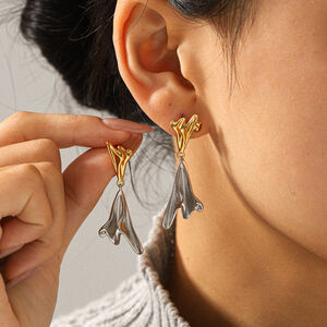 1 Pair Irregular Shape Stainless Steel Waterproof Gold Color Drop Earrings h5 Picture5