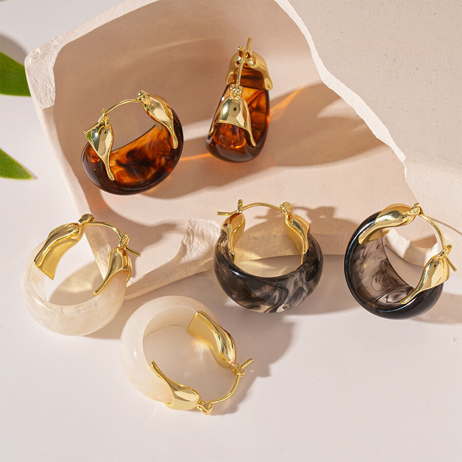 1 Pair Ombre Resin Copper Hoop Earrings h5 Picture2